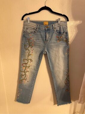 101~Anthropologie Driftwood Embroidered Light Wash Women's Jeans - Sz 28